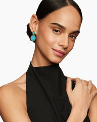 DY Elements® Double Drop Earrings in 18K Yellow Gold with Turquoise, 33mm