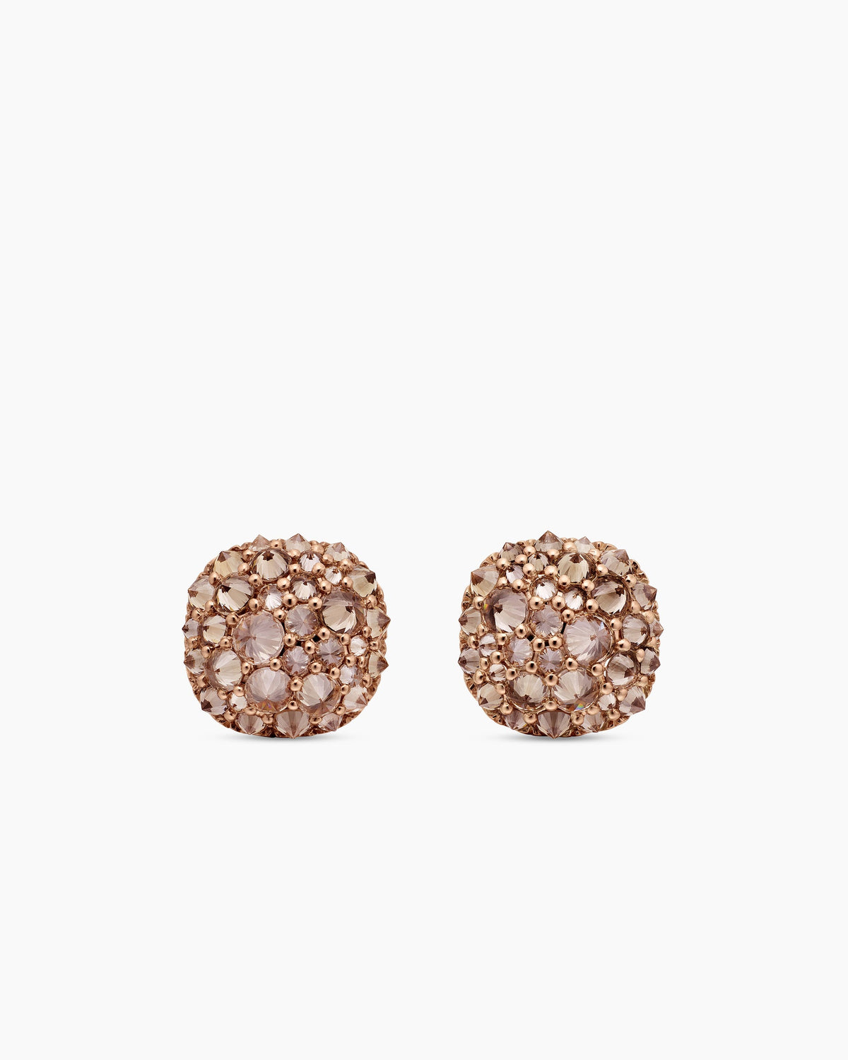 Reverse Set Pavé Cushion Stud Earrings in 18K Rose Gold with Cognac Diamonds, 8.5mm