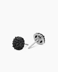 Reverse Set Pavé Cushion Stud Earrings in 18K White Gold with Black Diamonds, 8.5mm