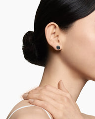 Reverse Set Pavé Cushion Stud Earrings in 18K White Gold with Black Diamonds, 8.5mm