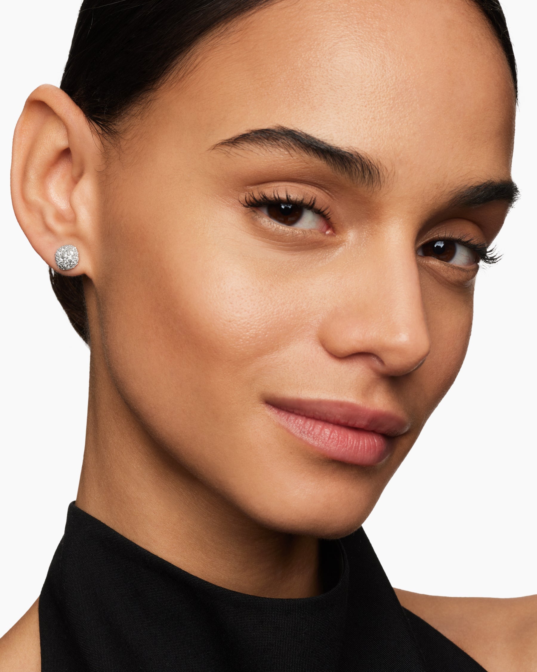 Reverse Set Pavé Cushion Stud Earrings in 18K White Gold with Diamonds, 8.5mm