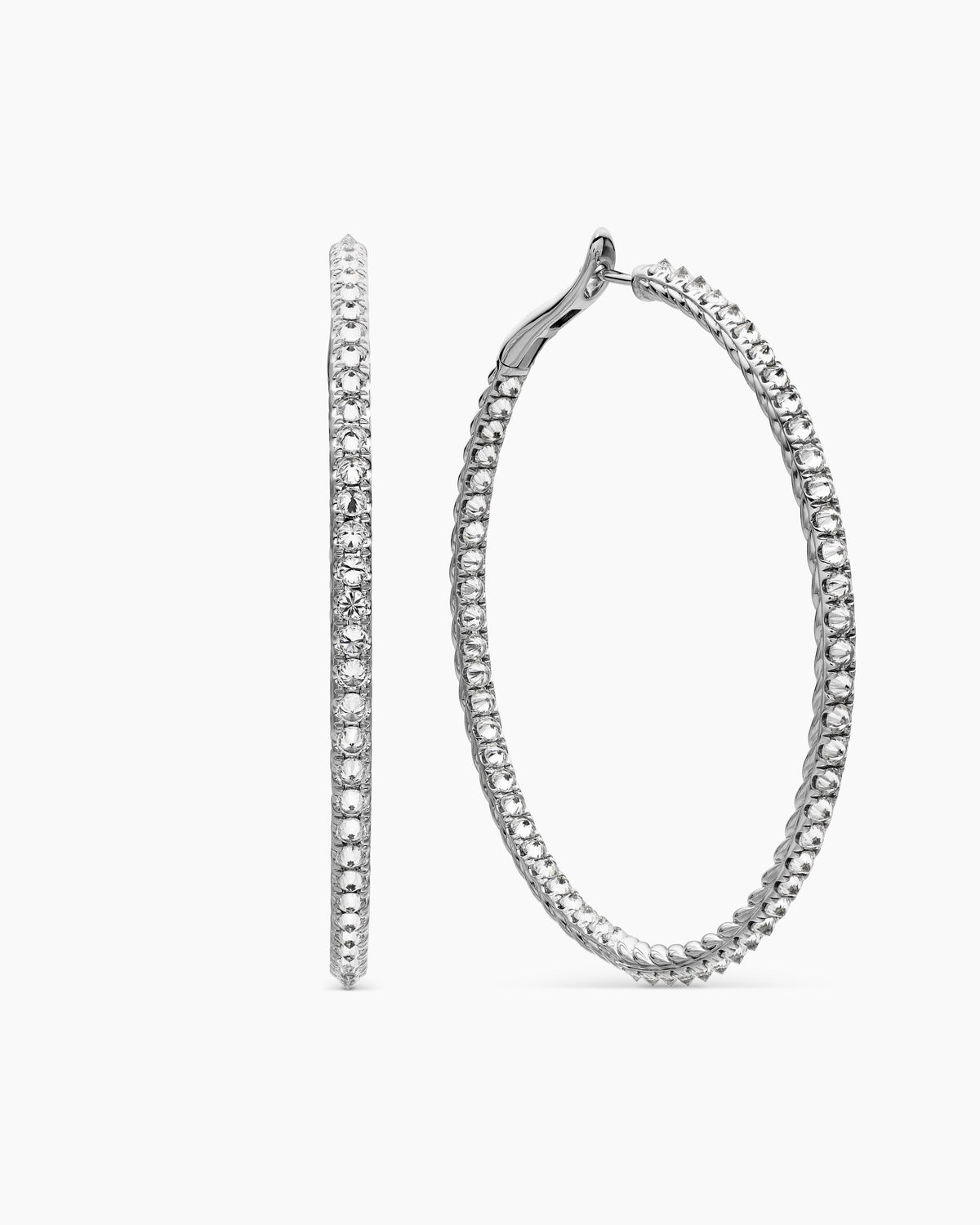 Reverse Set Pavé Hoop Earrings in 18K White Gold with Diamonds, 50.5mm