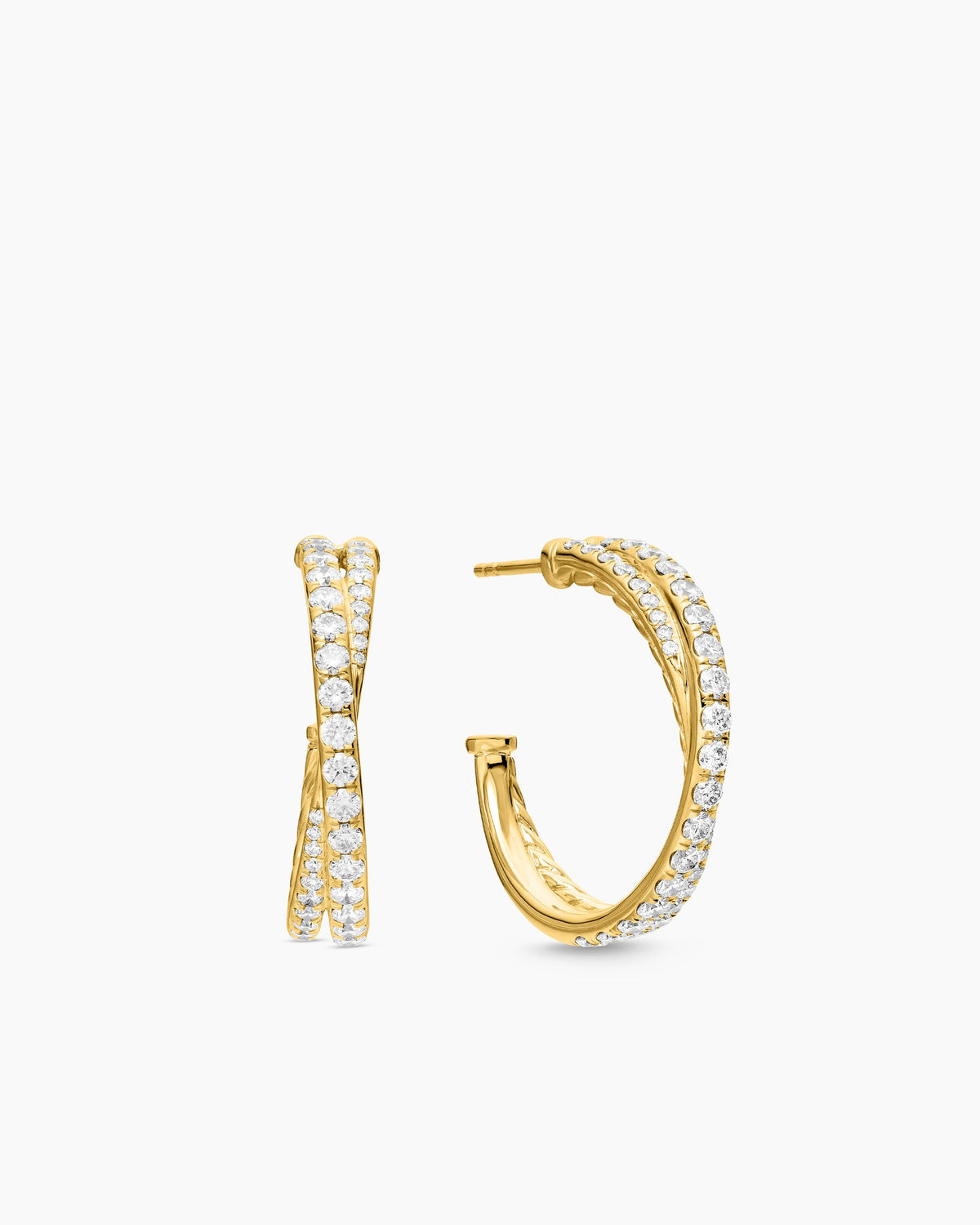 Pavé Crossover Hoop Earrings in 18K Yellow Gold with Diamonds, 24mm