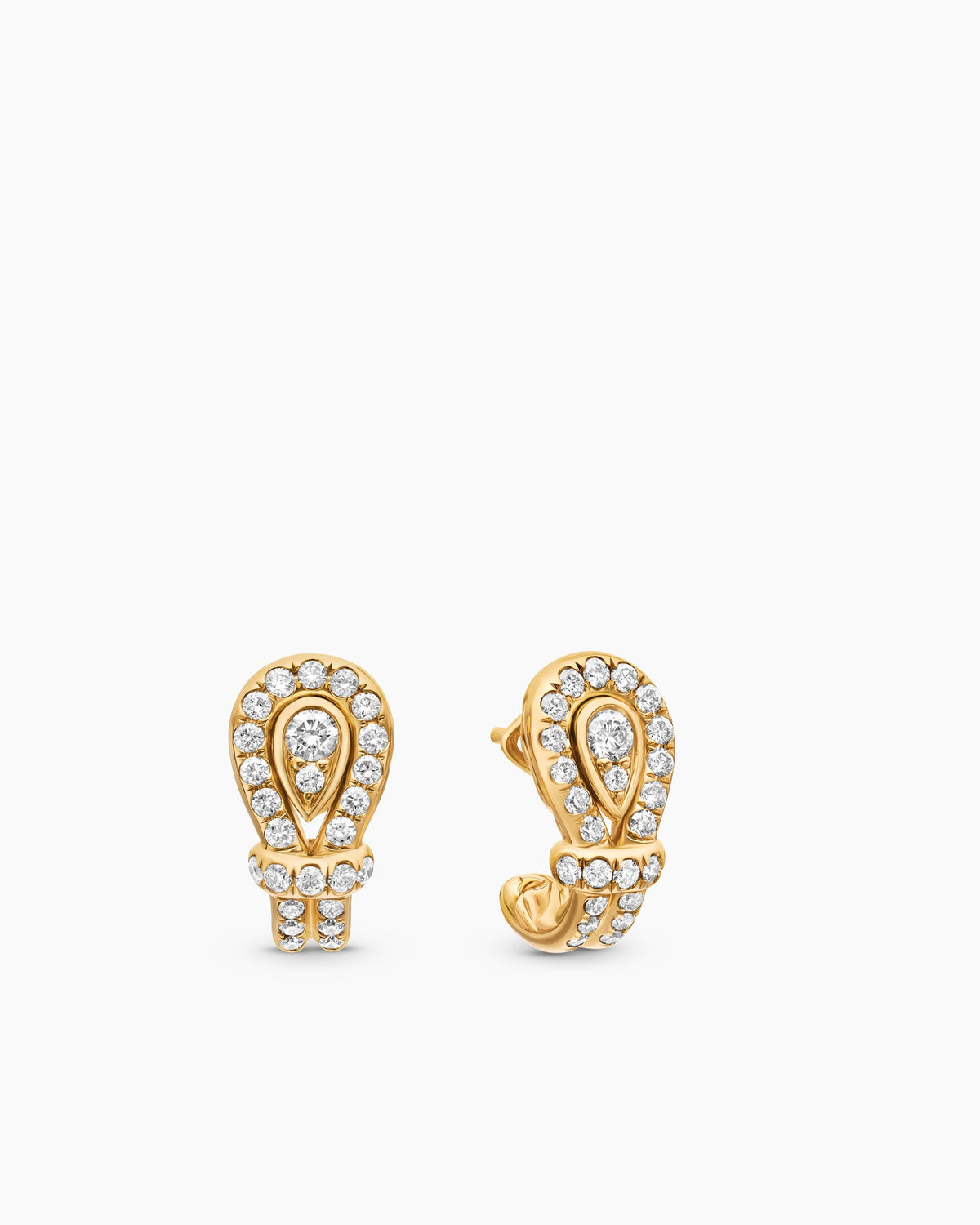 Thoroughbred Loop Huggie Hoop Earrings in 18K Yellow Gold with Diamonds, 14.5mm