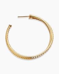 Pavé Crossover Hoop Earrings in 18K Yellow Gold with Diamonds, 1.75in