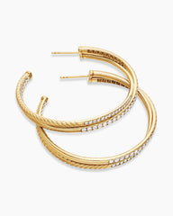 Pavé Crossover Hoop Earrings in 18K Yellow Gold with Diamonds, 1.75in