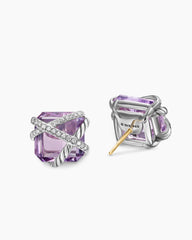 Cable Wrap Stud Earrings in Sterling Silver with Lavender Amethyst and Diamonds, 12mm