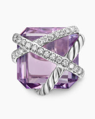 Cable Wrap Stud Earrings in Sterling Silver with Lavender Amethyst and Diamonds, 12mm