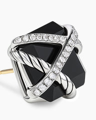 Cable Wrap Stud Earrings in Sterling Silver with Black Onyx and Diamonds, 12mm