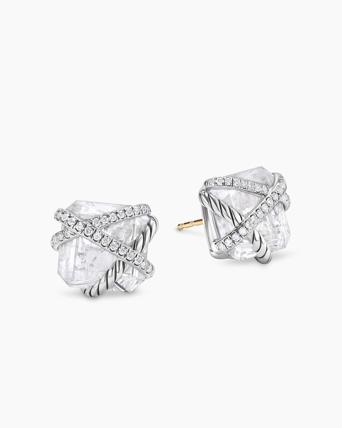 Cable Wrap Stud Earrings in Sterling Silver with Crystals and Diamonds, 12mm