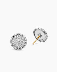 DY Elements® Button Stud Earrings in Sterling Silver with Diamonds, 13.6mm