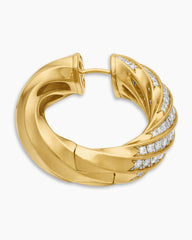 Cable Edge® Hoop Earrings in 18K Yellow Gold with Diamonds, 28.9mm