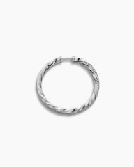 Cable Edge® Hoop Earrings in Sterling Silver with Diamonds, 1.5in