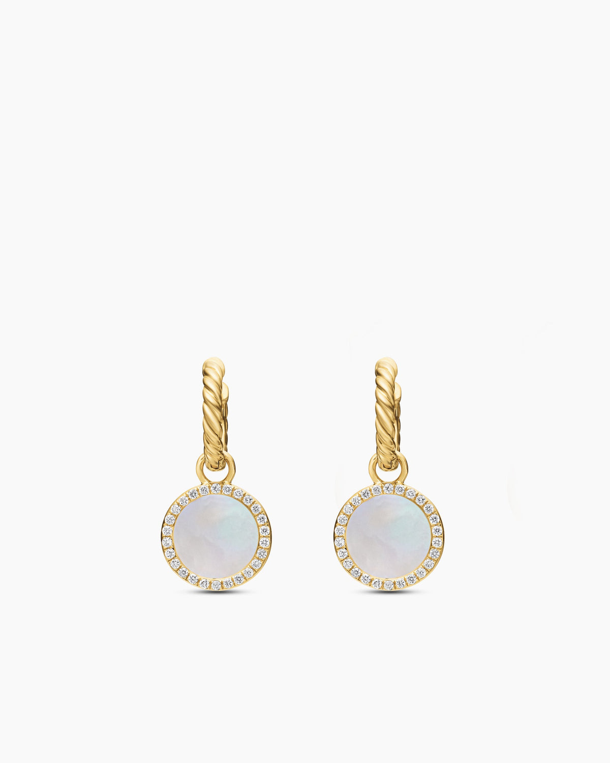 Petite DY Elements® Drop Earrings in 18K Yellow Gold with Mother of Pearl and Diamonds, 22.6mm