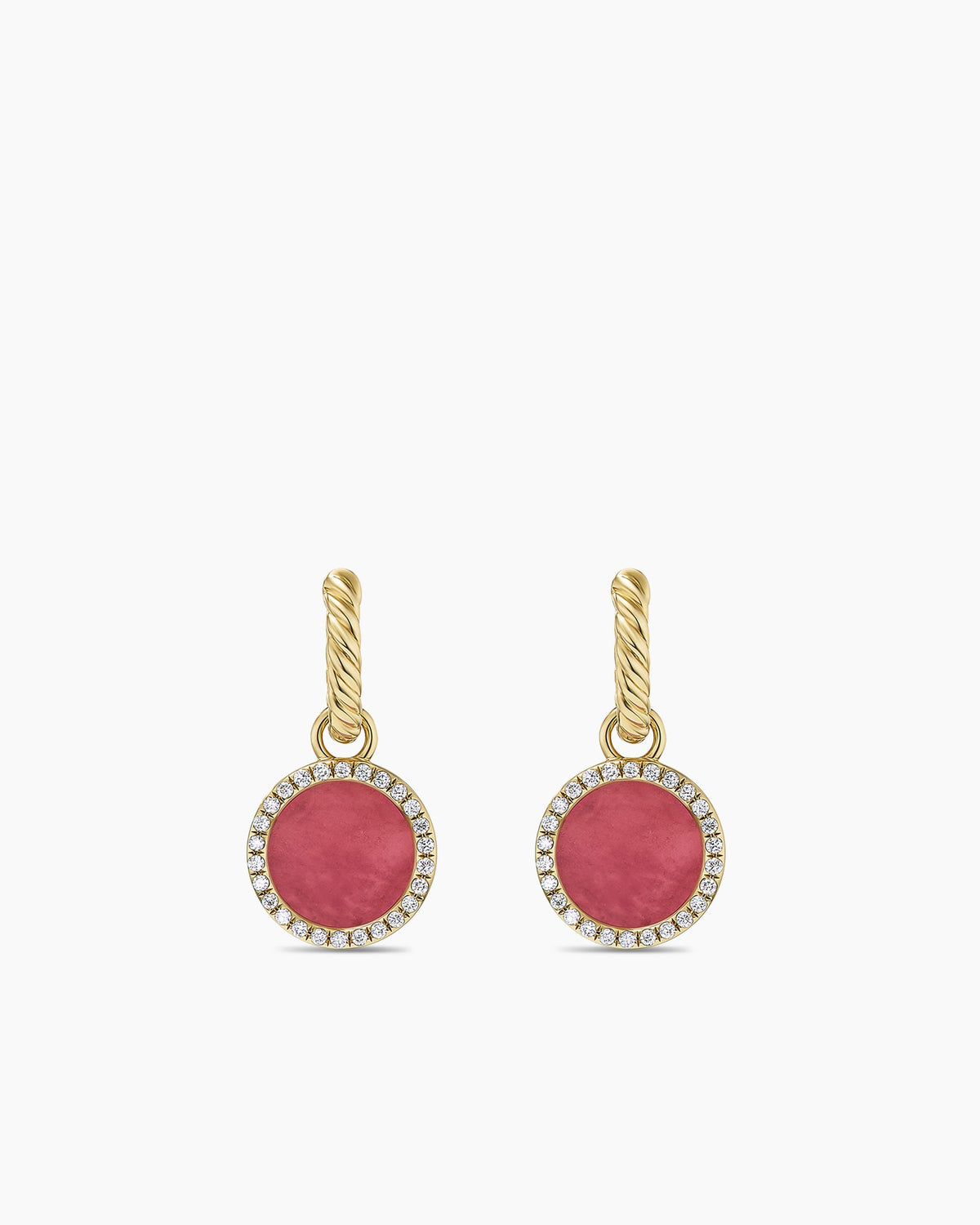Petite DY Elements® Drop Earrings in 18K Yellow Gold with Rhodonite and Diamonds, 22.6mm
