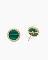 Petite DY Elements® Stud Earrings in 18K Yellow Gold with Malachite and Diamonds, 11mm