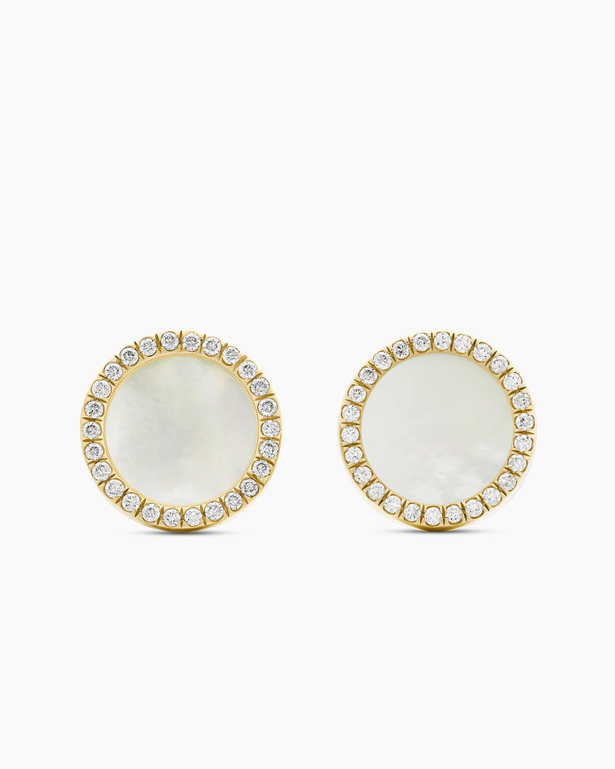 Petite DY Elements® Stud Earrings in 18K Yellow Gold with Mother of Pearl and Diamonds, 11mm
