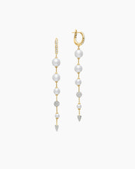 Pearl and Pavé Drop Earrings in 18K Yellow Gold with Pearls and Diamonds, 3.13in