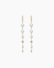 Pearl and Pavé Drop Earrings in 18K Yellow Gold with Pearls and Diamonds, 3.13in