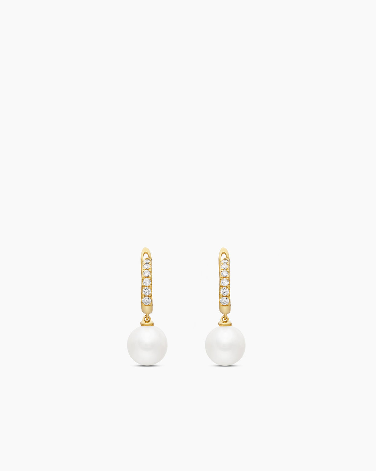Pearl and Pavé Drop Earrings in 18K Yellow Gold with Pearls and Diamonds, 15.6mm