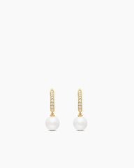 Pearl and Pavé Drop Earrings in 18K Yellow Gold with Pearls and Diamonds, 15.6mm
