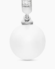 Pearl and Pavé Drop Earrings in Sterling Silver with Pearls and Diamonds, 15.6mm