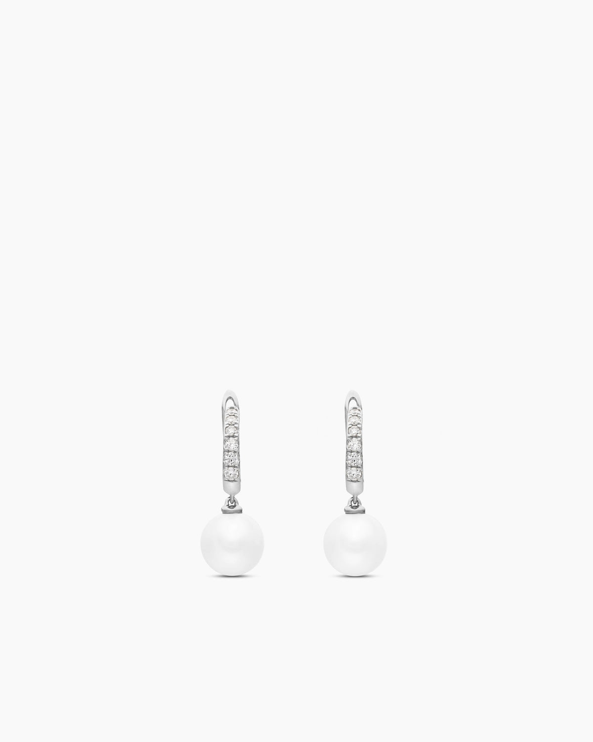 Pearl and Pavé Drop Earrings in Sterling Silver with Pearls and Diamonds, 15.6mm