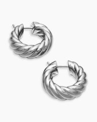 Sculpted Cable Hoop Earrings in Sterling Silver, 25mm