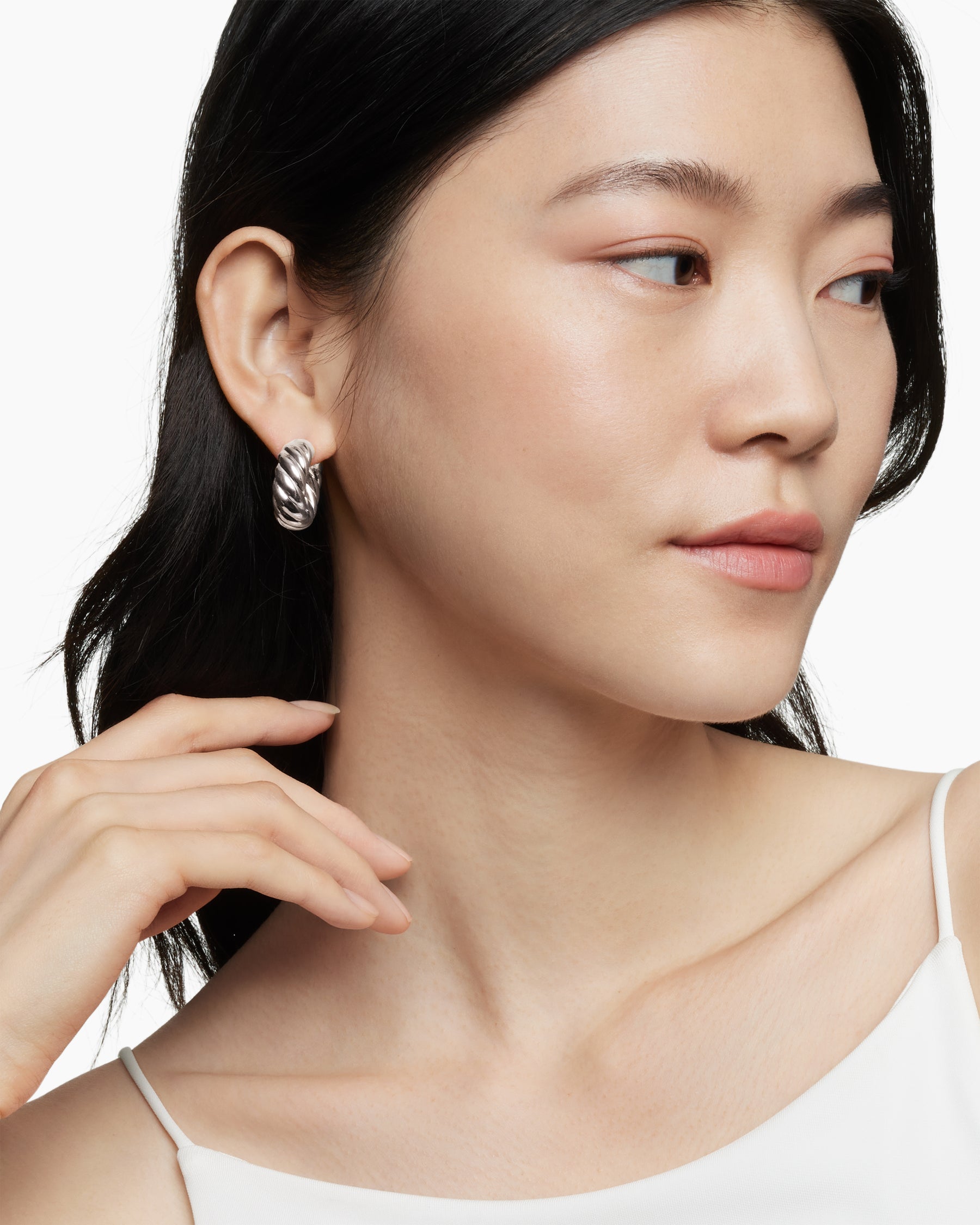 Sculpted Cable Hoop Earrings in Sterling Silver, 25mm