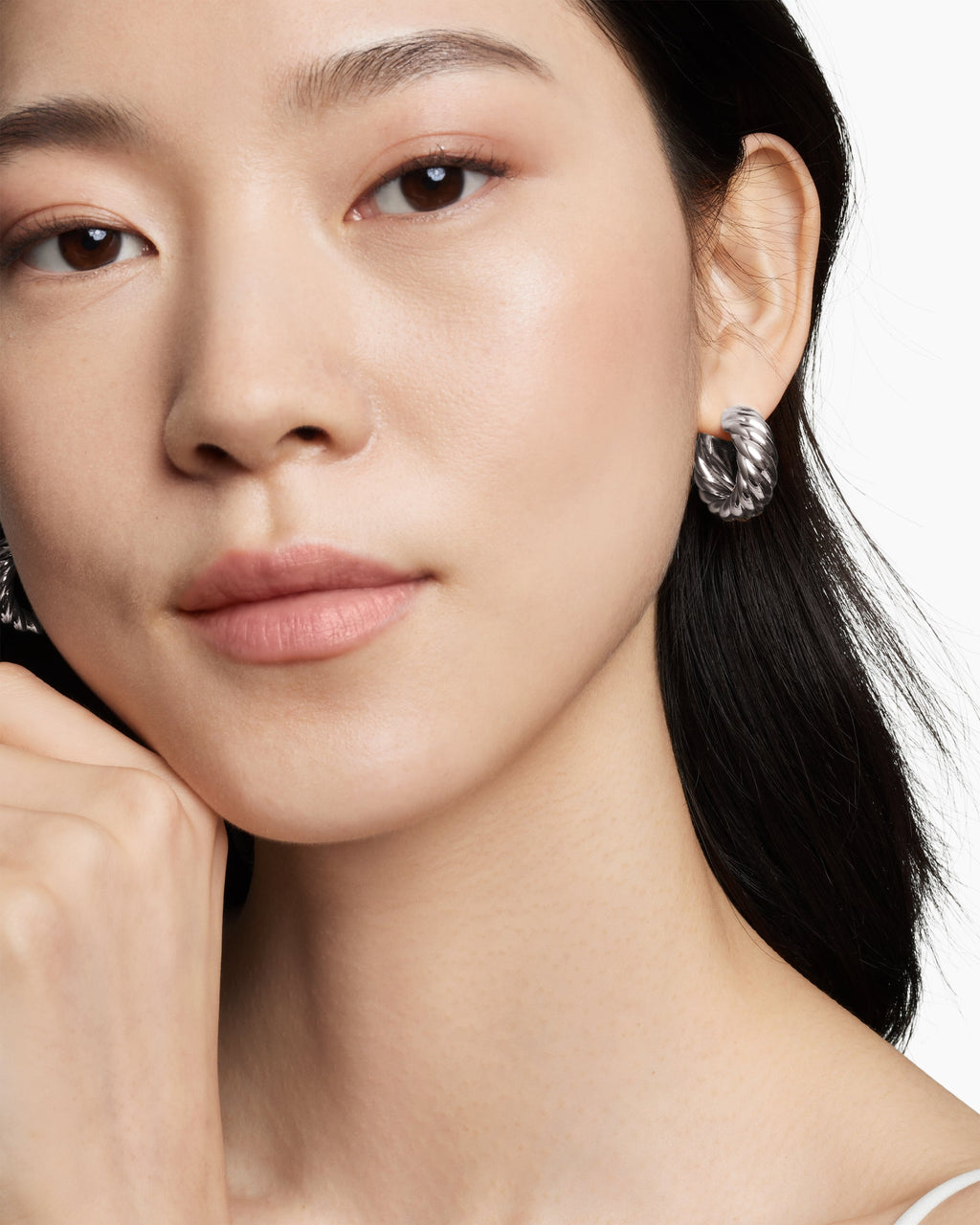Sculpted Cable Hoop Earrings in Sterling Silver, 25mm