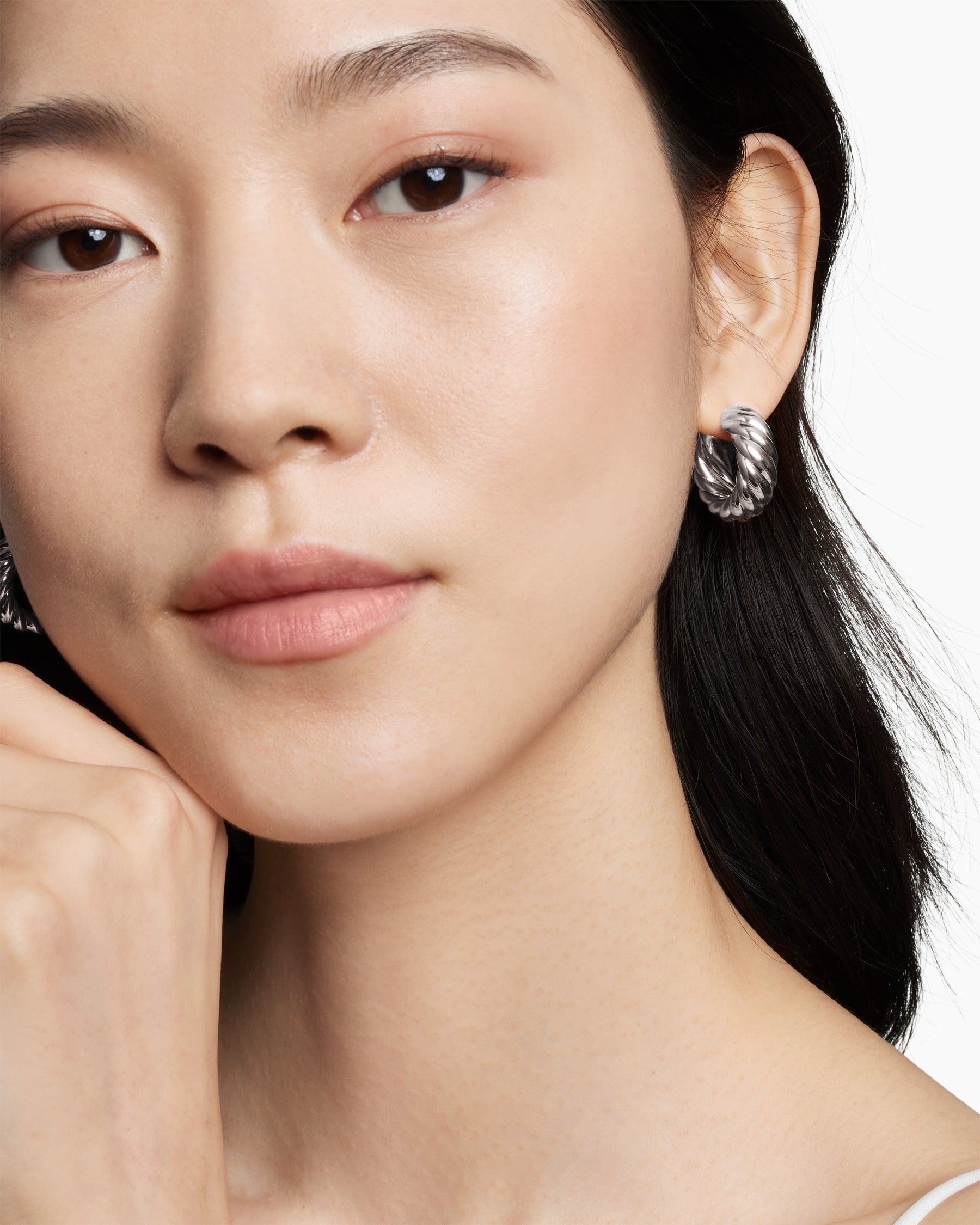 Sculpted Cable Hoop Earrings in Sterling Silver, 25mm