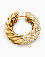 Sculpted Cable Hoop Earrings in 18K Yellow Gold with Diamonds, 25mm