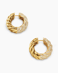 Sculpted Cable Hoop Earrings in 18K Yellow Gold with Diamonds, 25mm