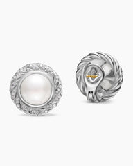 Pearl Classics Cable Halo Button Earrings in Sterling Silver with Diamonds, 18.8mm