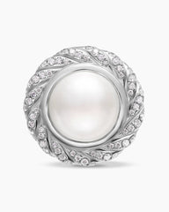 Pearl Classics Cable Halo Button Earrings in Sterling Silver with Diamonds, 18.8mm