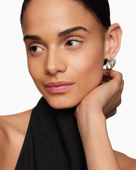 DY Mercer® Three Row Hoop Earrings in Sterling Silver with 18K Yellow Gold and Diamonds, 21mm