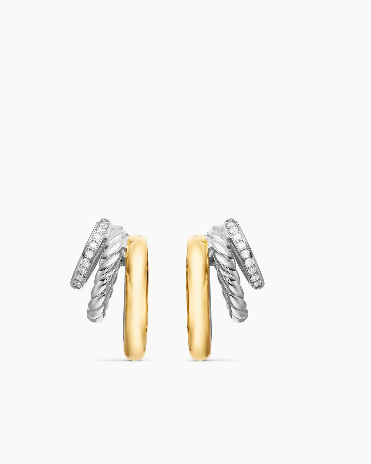 DY Mercer® Three Row Hoop Earrings in Sterling Silver with 18K Yellow Gold and Diamonds, 21mm
