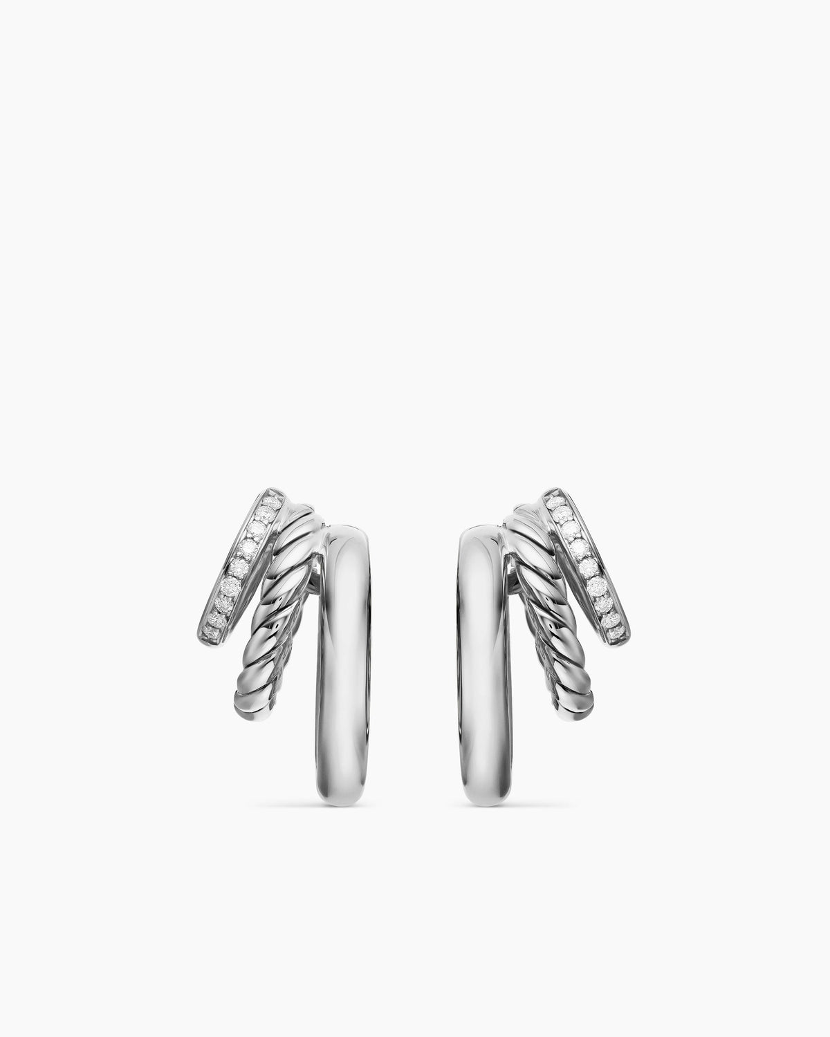 DY Mercer® Three Row Hoop Earrings in Sterling Silver with Diamonds, 21mm