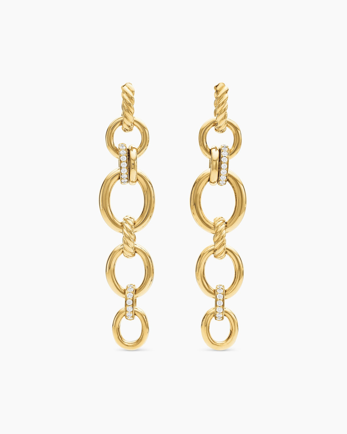DY Mercer® Linked Drop Earrings in 18K Yellow Gold with Diamonds, 68mm
