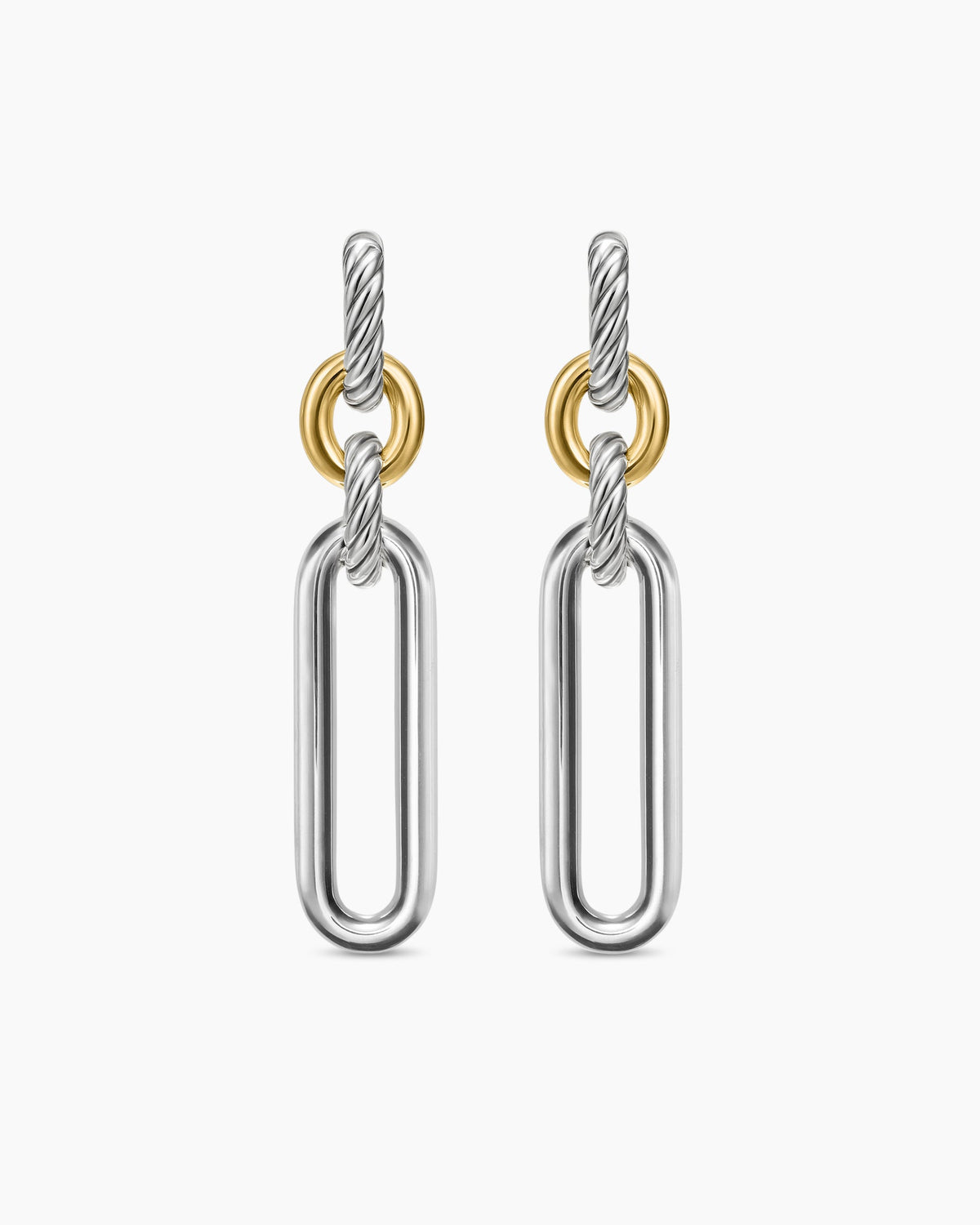 Lexington Double Link Drop Earrings in Sterling Silver with 18K Yellow Gold, 54mm