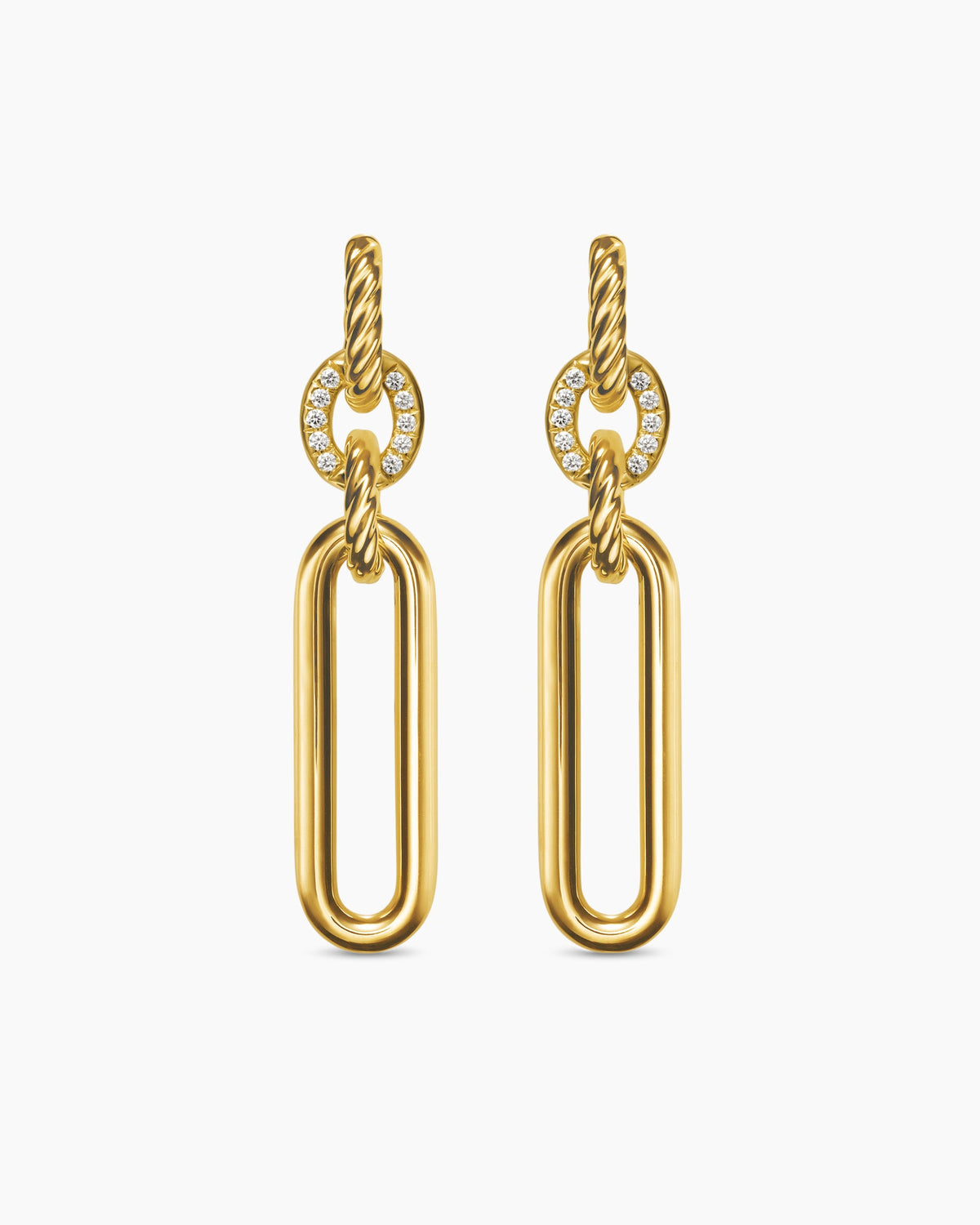 Lexington Double Link Drop Earrings in 18K Yellow Gold with Diamonds, 54mm
