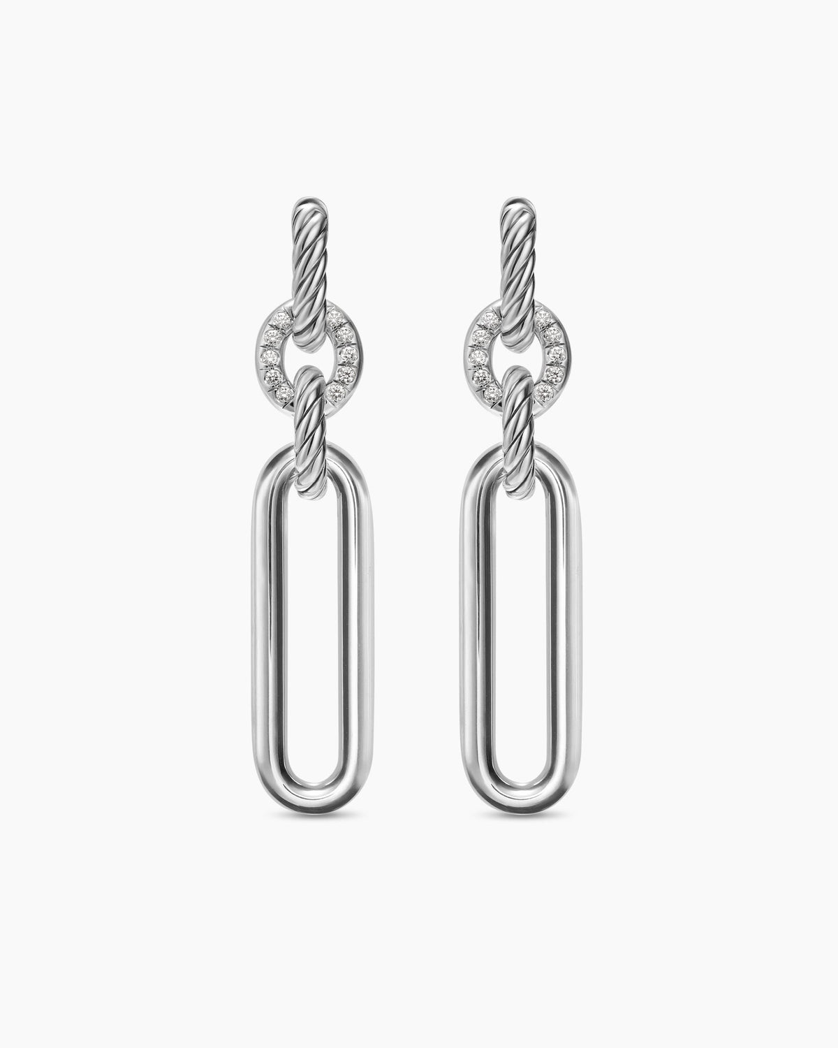 Lexington Double Link Drop Earrings in Sterling Silver with Diamonds, 54mm