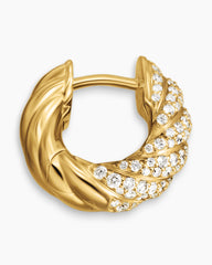 Sculpted Cable Hoop Earrings in 18K Yellow Gold with Diamonds, 14.4mm