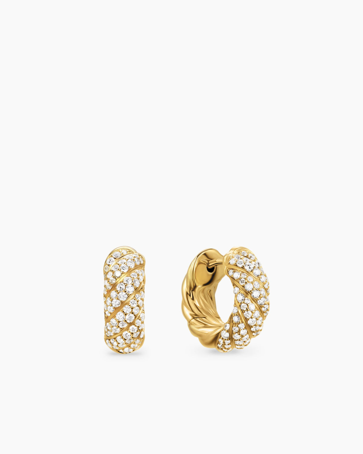Sculpted Cable Hoop Earrings in 18K Yellow Gold with Diamonds, 14.4mm