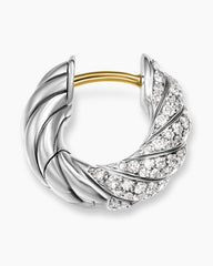 Sculpted Cable Hoop Earrings in Sterling Silver with Diamonds, 14.4mm
