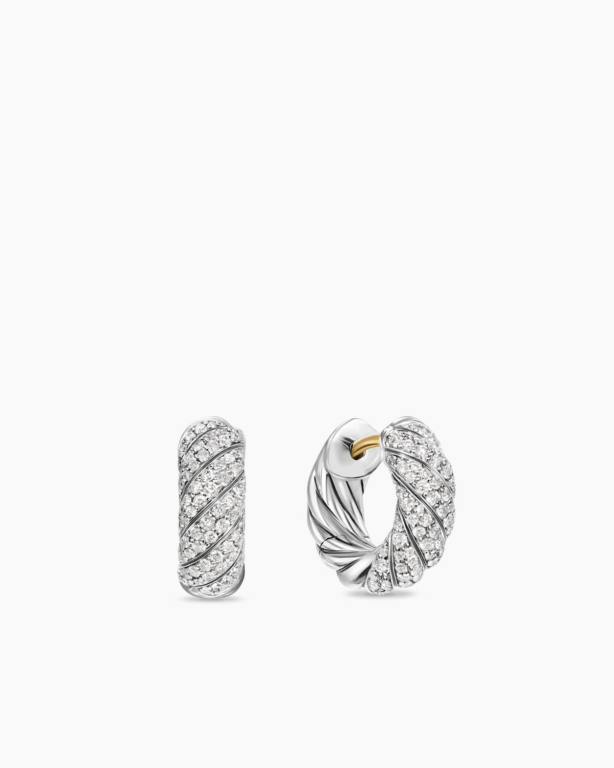 Sculpted Cable Hoop Earrings in Sterling Silver with Diamonds, 14.4mm