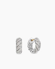Sculpted Cable Hoop Earrings in Sterling Silver with Diamonds, 14.4mm