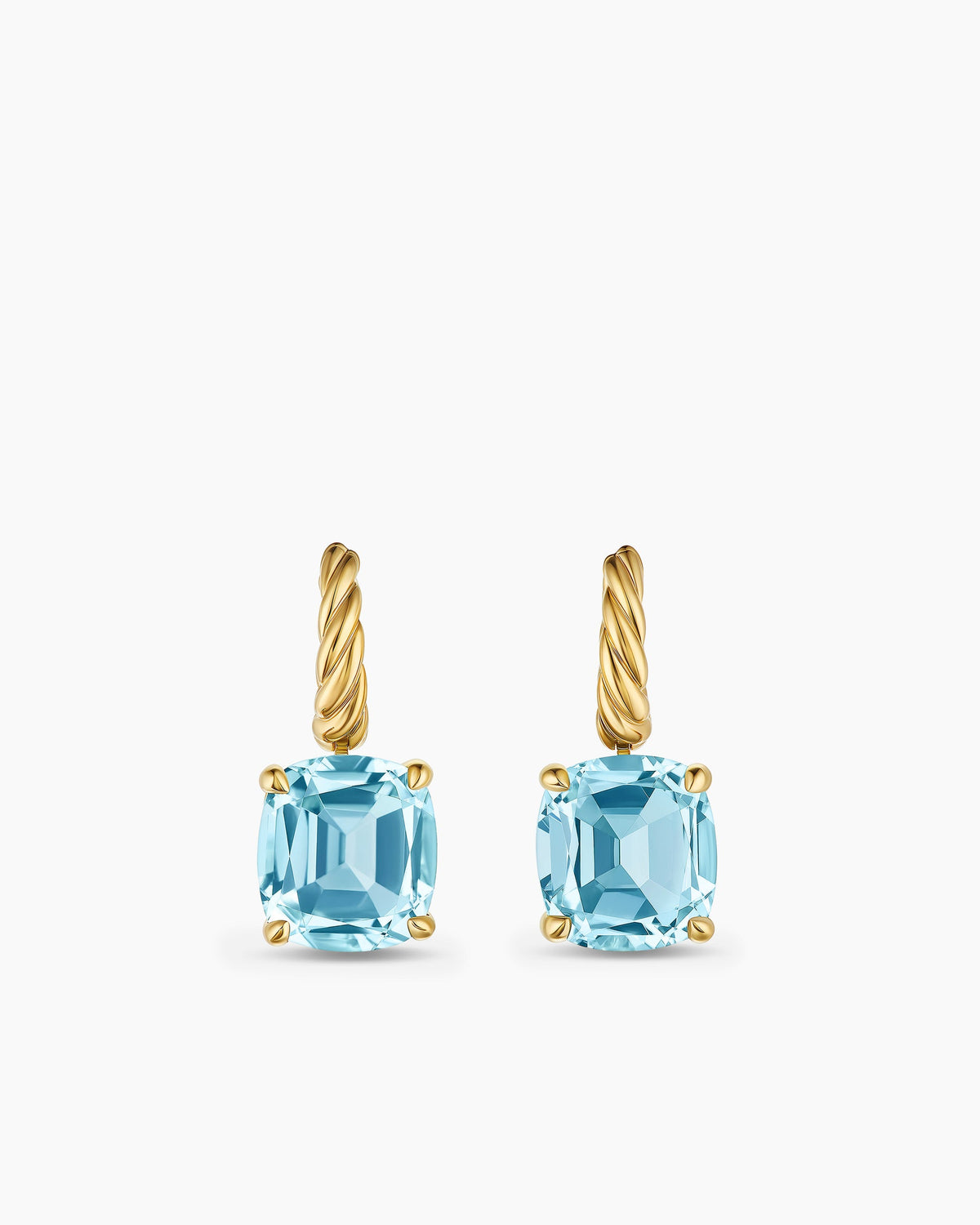 Marbella Drop Earrings in 18K Yellow Gold with Sky Blue Topaz, 11mm