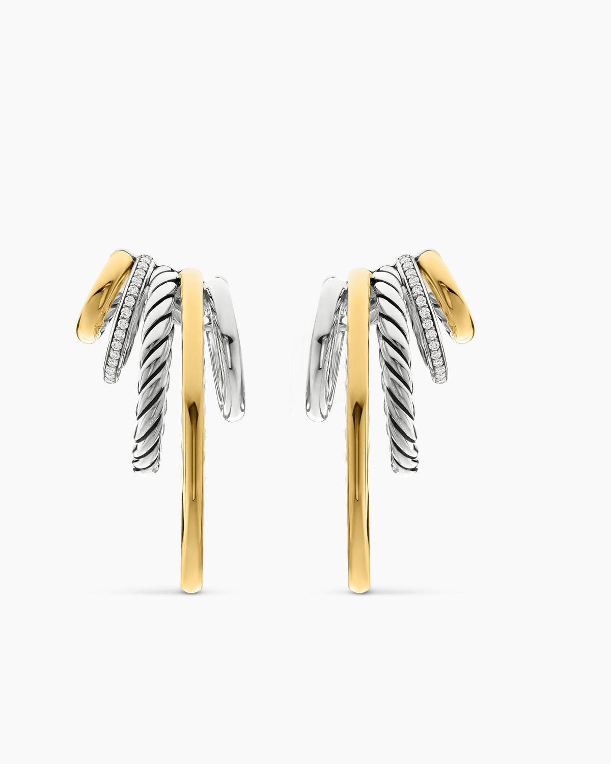 DY Mercer® Multi Hoop Earrings in Sterling Silver with 18K Yellow Gold and Diamonds, 37.5mm