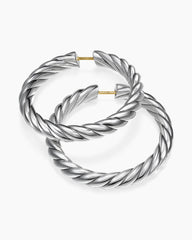 Sculpted Cable Hoop Earrings in Sterling Silver, 38mm